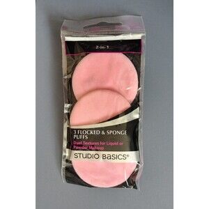 Studio Basics 3 Flocked & Sponge Puffs Makeup Cosmetics Skincare Facial Care 1x